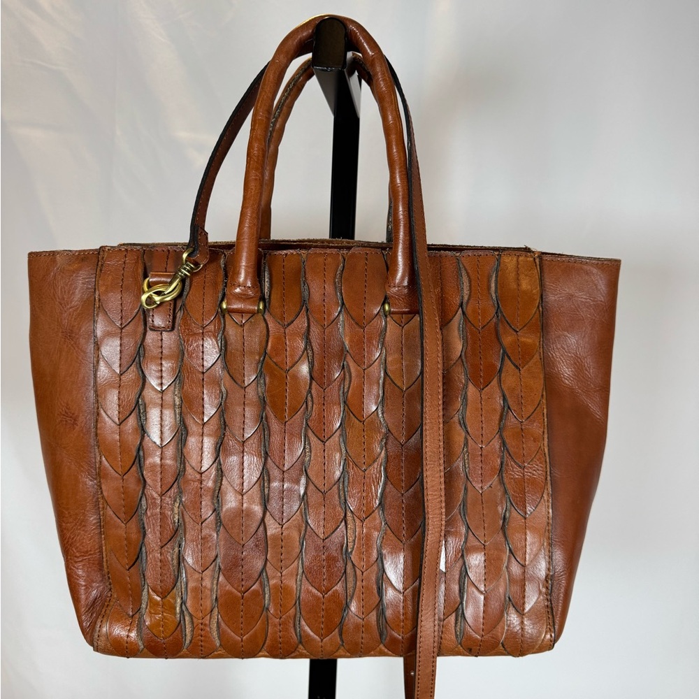 Patricia Nash Feather Leaves Mariola – Brown Leather Shoulder/Crossbody Bag
